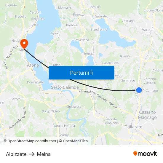 Albizzate to Meina map