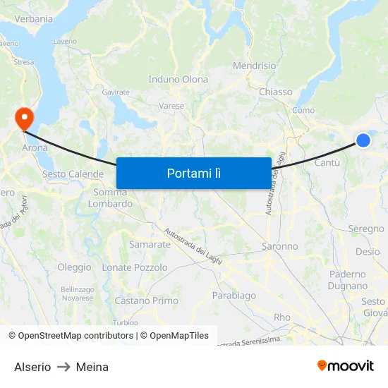 Alserio to Meina map
