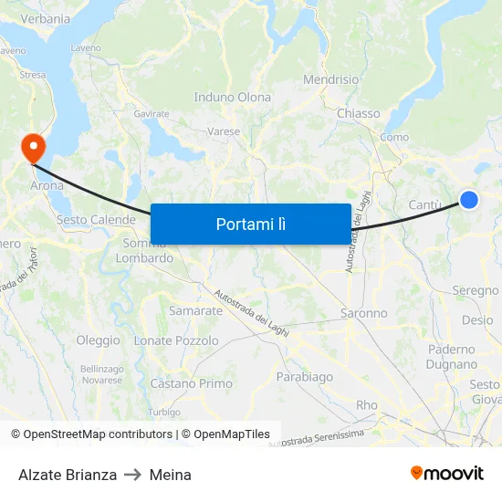 Alzate Brianza to Meina map
