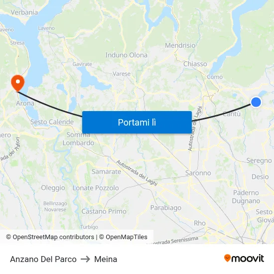 Anzano Del Parco to Meina map