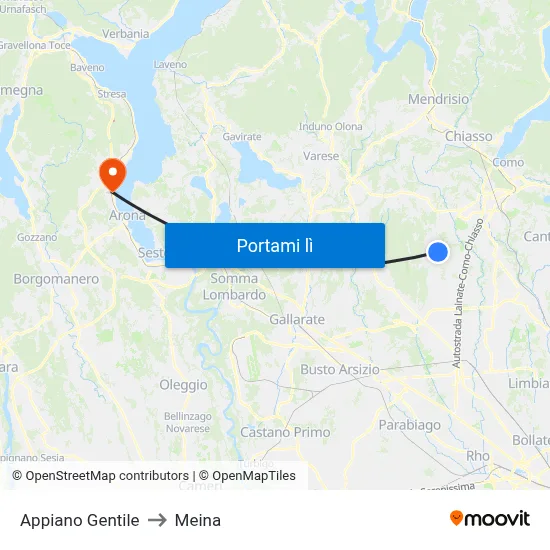 Appiano Gentile to Meina map