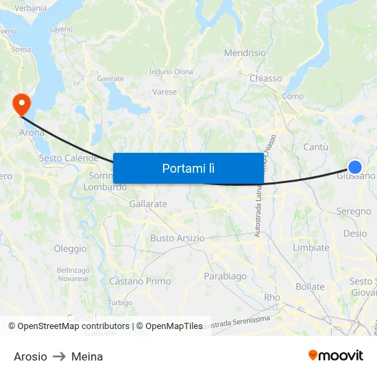 Arosio to Meina map