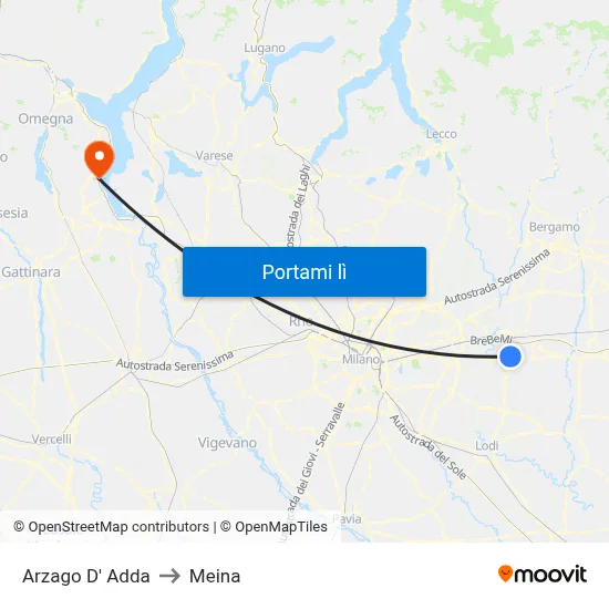 Arzago D' Adda to Meina map
