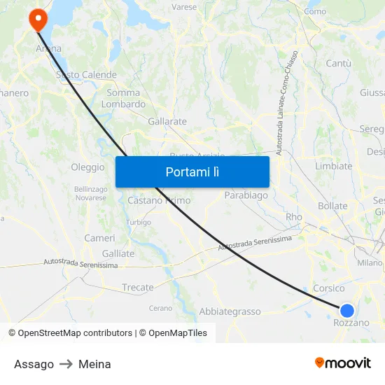 Assago to Meina map