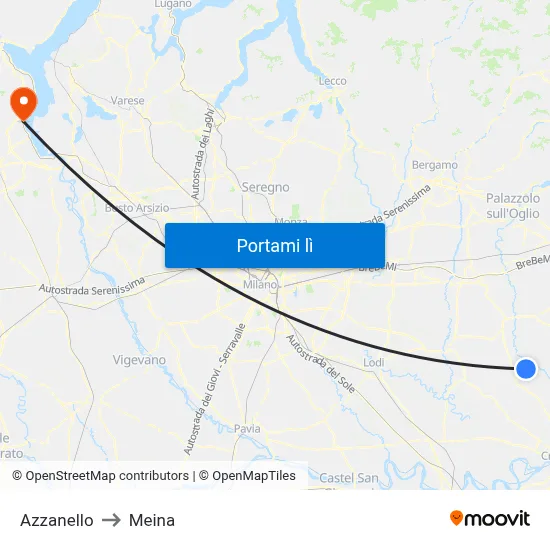 Azzanello to Meina map
