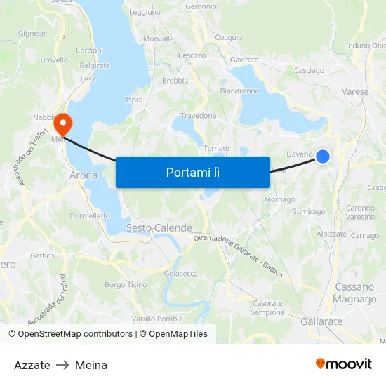 Azzate to Meina map
