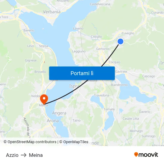 Azzio to Meina map