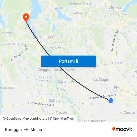 Bareggio to Meina map
