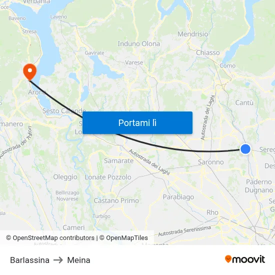 Barlassina to Meina map