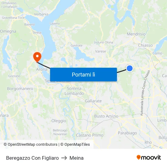 Beregazzo Con Figliaro to Meina map