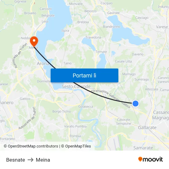 Besnate to Meina map