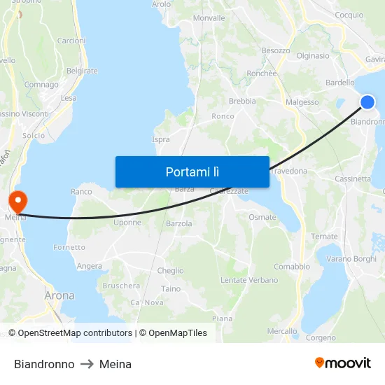 Biandronno to Meina map