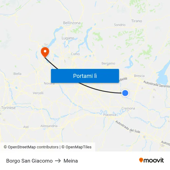 Borgo San Giacomo to Meina map