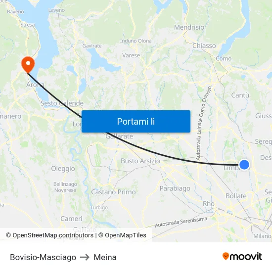 Bovisio-Masciago to Meina map