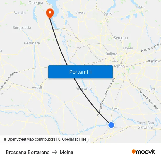 Bressana Bottarone to Meina map
