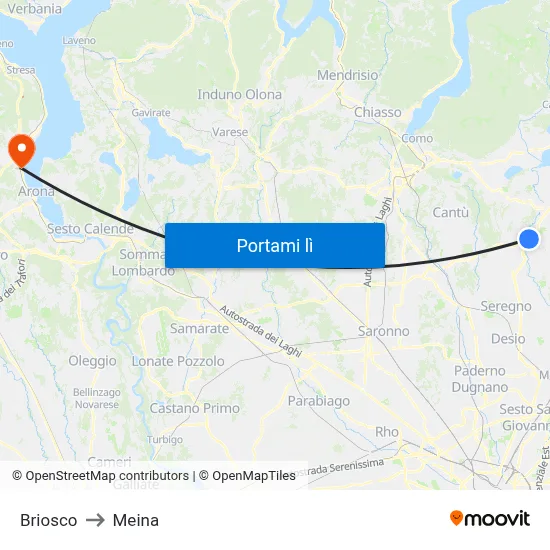 Briosco to Meina map