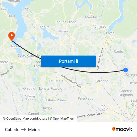 Cabiate to Meina map