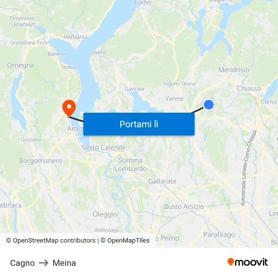 Cagno to Meina map