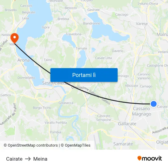 Cairate to Meina map