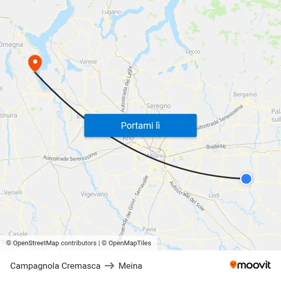 Campagnola Cremasca to Meina map