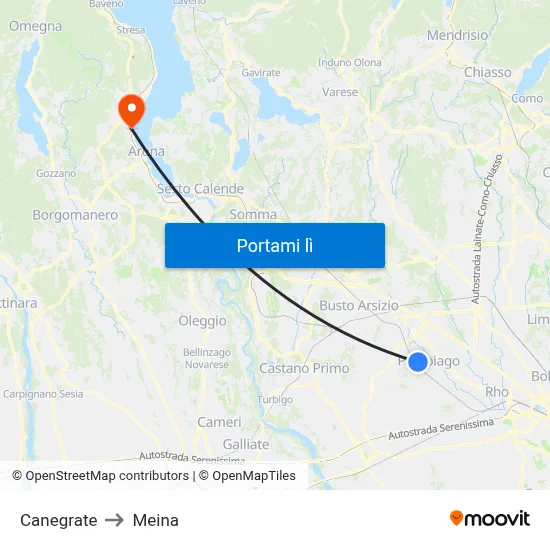 Canegrate to Meina map