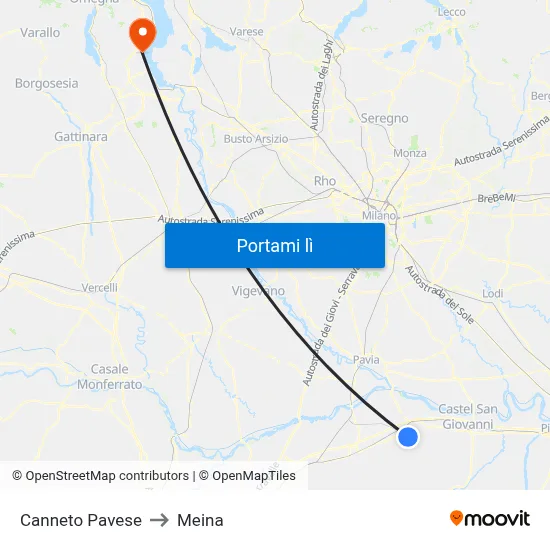 Canneto Pavese to Meina map