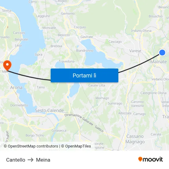 Cantello to Meina map