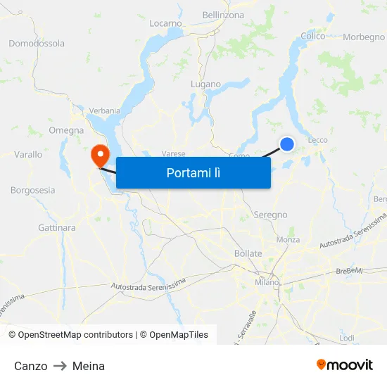 Canzo to Meina map