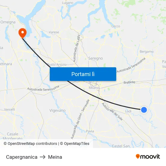 Capergnanica to Meina map