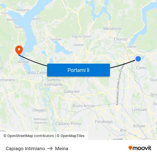 Capiago Intimiano to Meina map