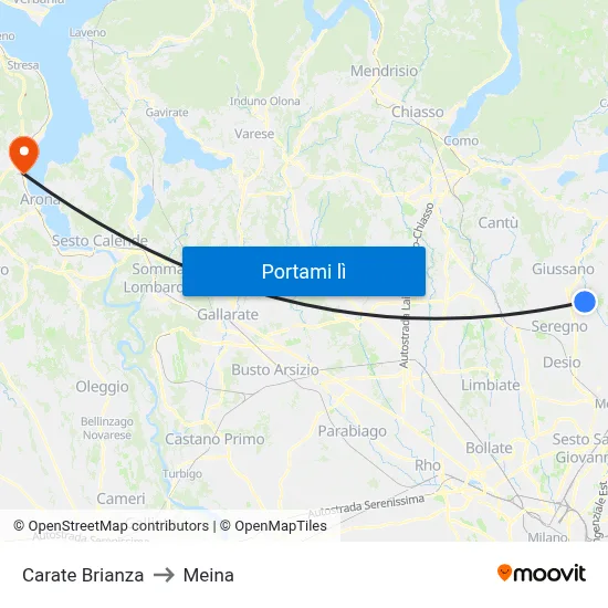 Carate Brianza to Meina map