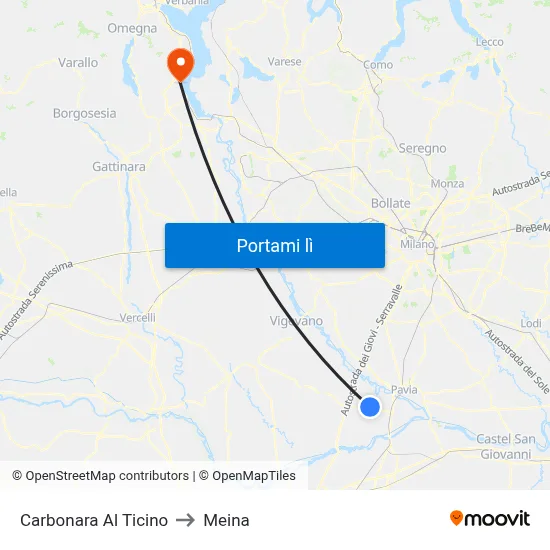 Carbonara Al Ticino to Meina map