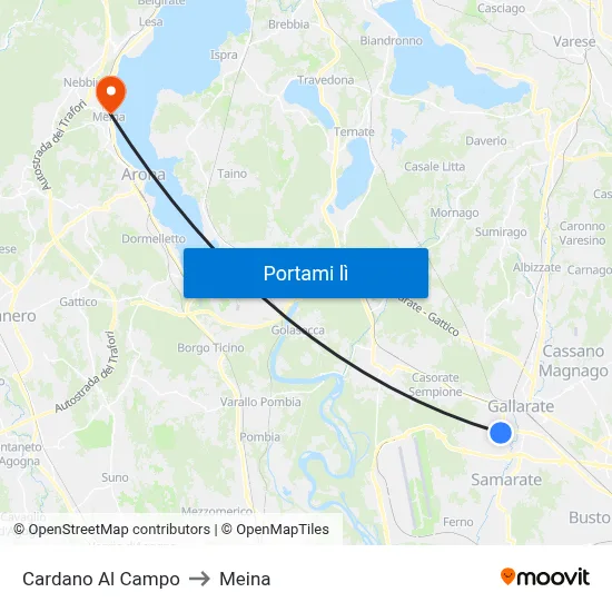 Cardano Al Campo to Meina map