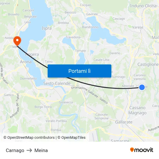 Carnago to Meina map