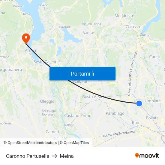 Caronno Pertusella to Meina map