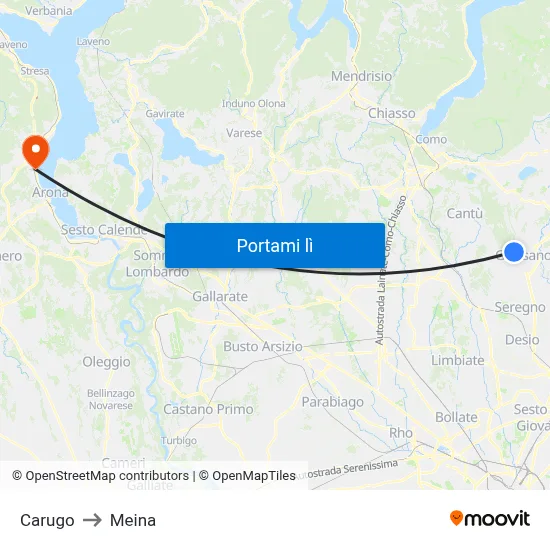 Carugo to Meina map