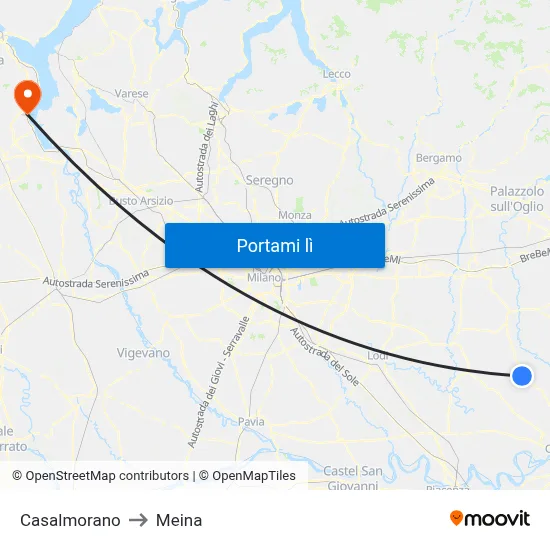 Casalmorano to Meina map