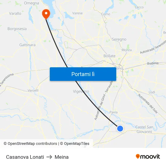 Casanova Lonati to Meina map