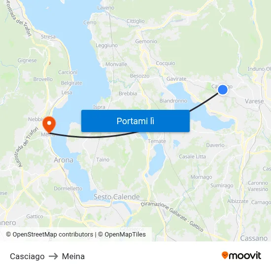 Casciago to Meina map
