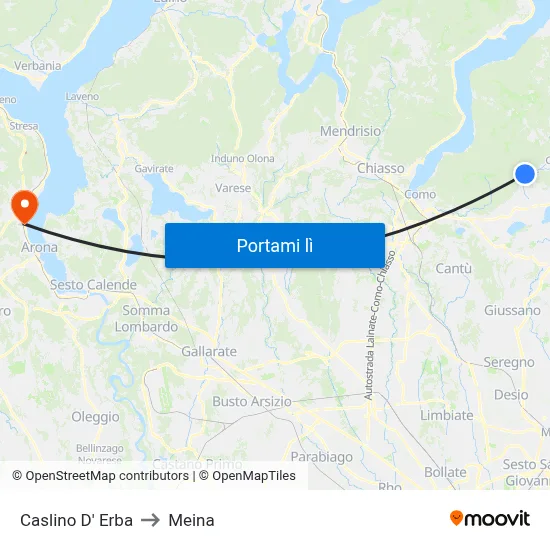 Caslino D' Erba to Meina map