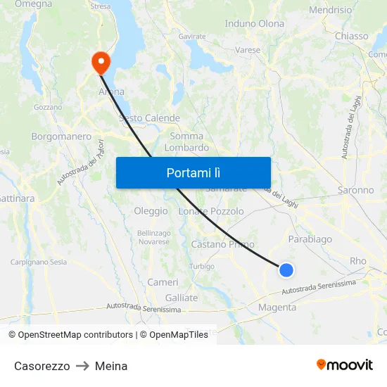 Casorezzo to Meina map