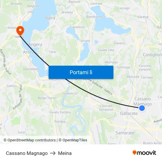 Cassano Magnago to Meina map