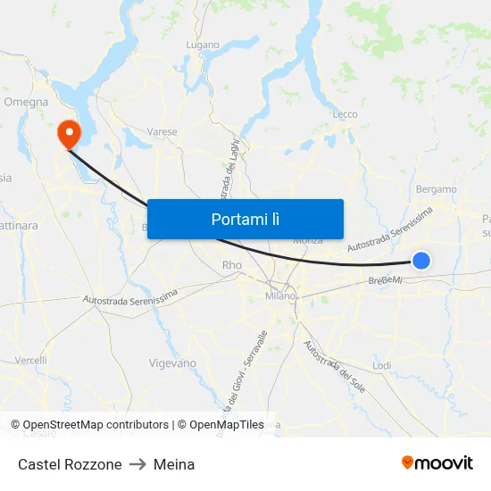 Castel Rozzone to Meina map