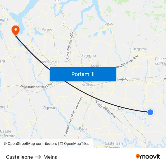 Castelleone to Meina map