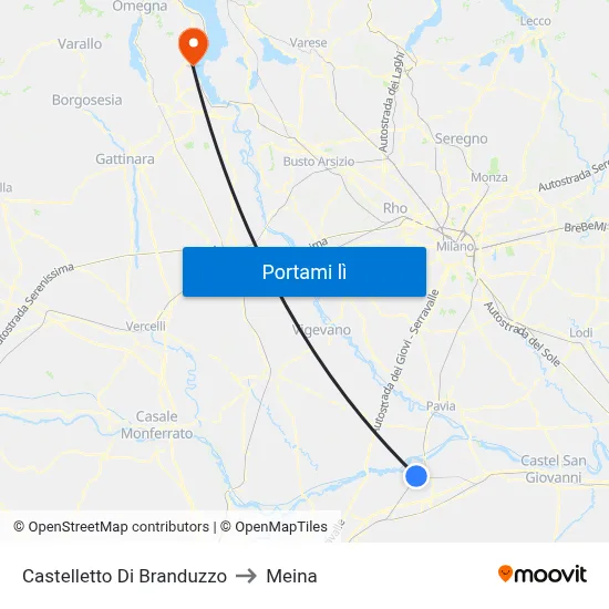Castelletto Di Branduzzo to Meina map