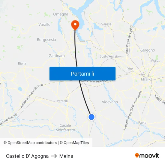 Castello D' Agogna to Meina map