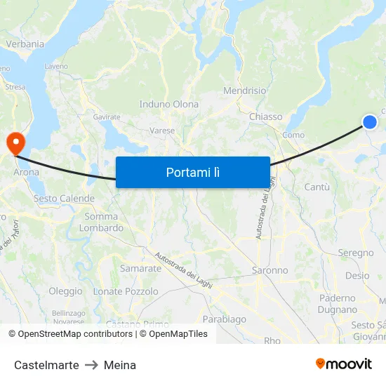 Castelmarte to Meina map