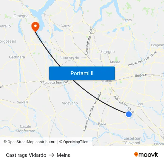 Castiraga Vidardo to Meina map
