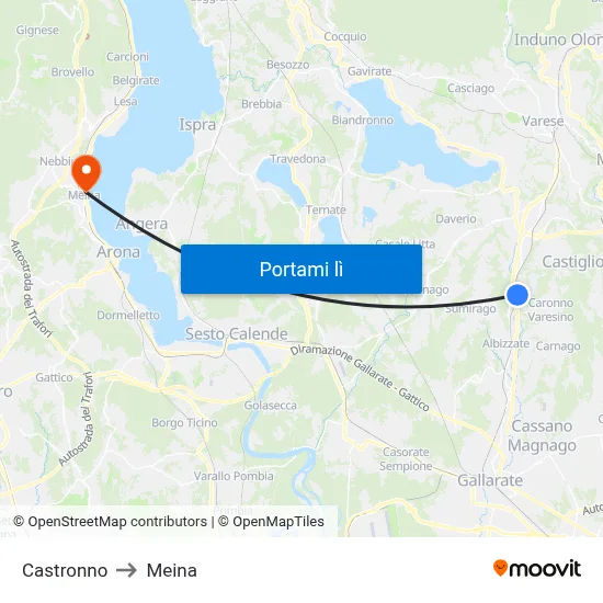 Castronno to Meina map