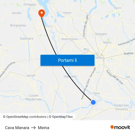 Cava Manara to Meina map